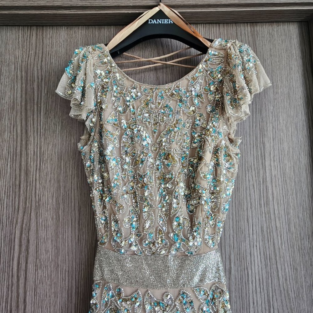 Mac Duggal floor length beaded nude dress - wedding or formal - size 10 - Picture 6 of 13